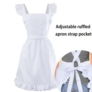 Kitchen Long Apron Home Fashion Workwear Adult Coverall Japanese Cute Ruffle Apron Lace Maid Costume, Stylish Kitchen Apron for Women