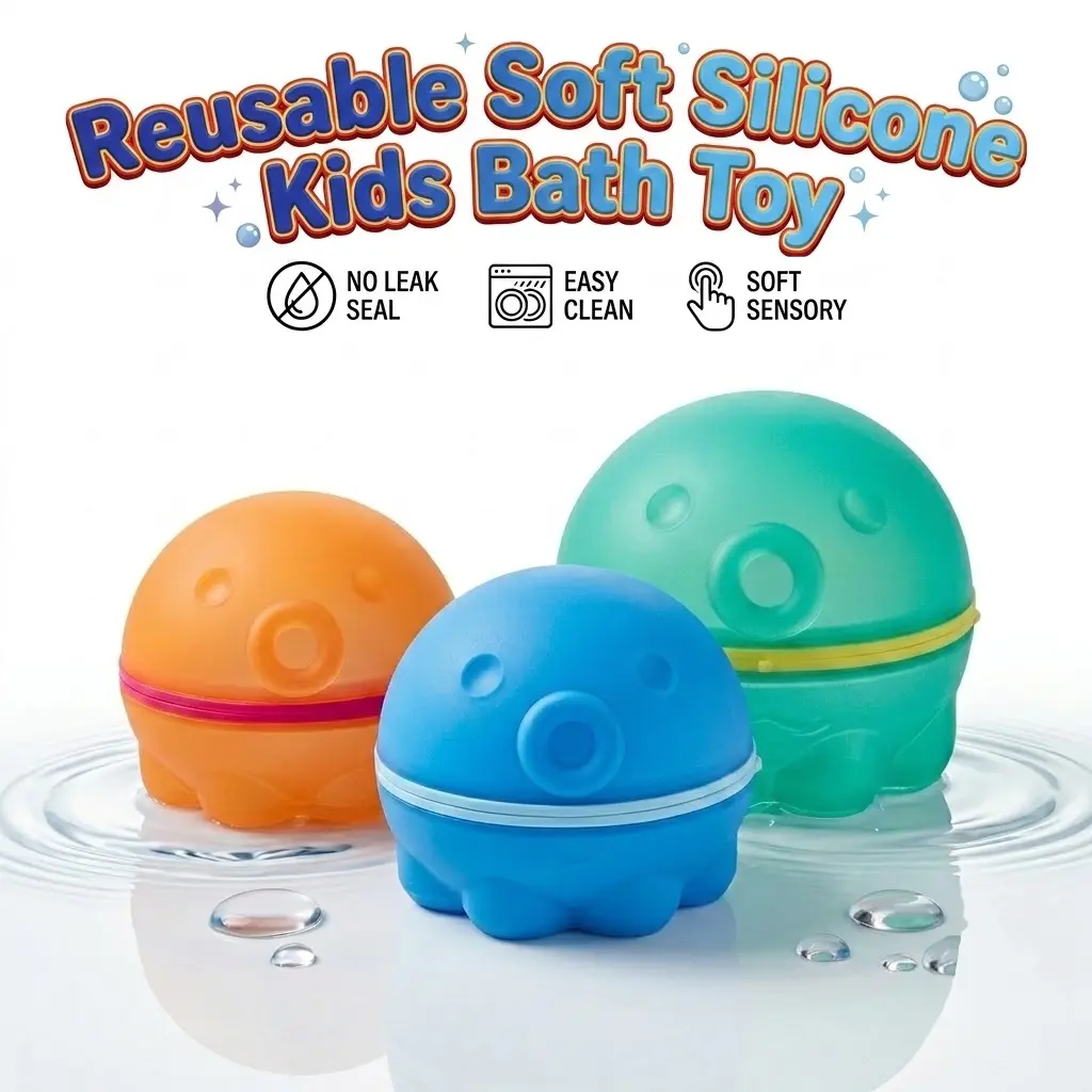 FANVINCE Soft Sensory Splash Balls - Magnetic Silicone Bath Toys, Reusable Self-Sealing Octopus Water Balls for Kids Unisex, Soft Tub Toys for Bath Time Play and Sensory Development