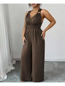 1 Piece V-Neck Tie-Waist Wide-Leg Fitted Jumpsuit | Women's Romper | Casual Summer Outfit | Women's Vacation Wear