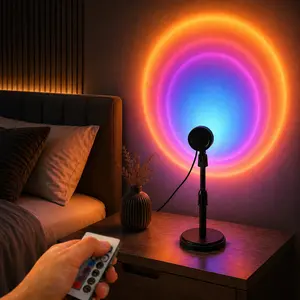RGB 180° Adjustable Projection Lamp, 4 Modes Remote Control Ambient Night Light, LED Mood Light for Bedroom, Photography, Home Wall Decor & Gift
