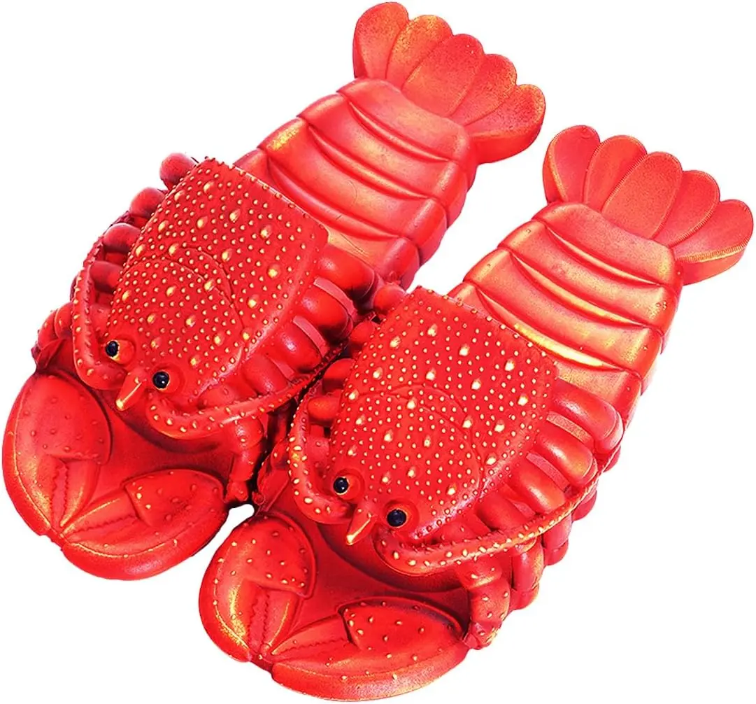 Funny Lobster Slippers, Unisex Animal Shaped Beach Slides, Novelty Crayfish Design Indoor Outdoor Pool Footwear