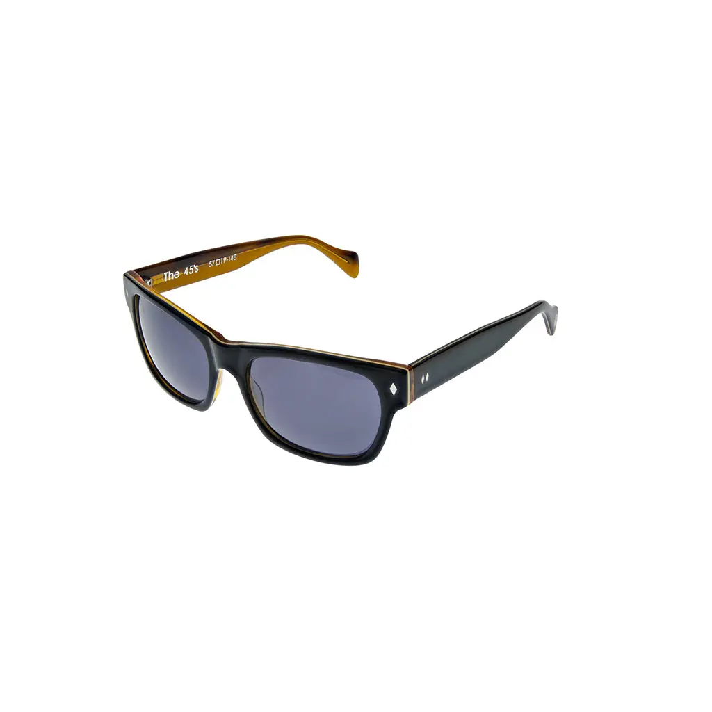 Tres Noir The 45's Handmade Acetate Plastic Sunglasses - Unisex Bold Frame Oversized Rectangle, Dark Lens, Rx-Able Extra Large Fit, Statement Wear, Distinctive Aesthetic Look Fashion Accessory