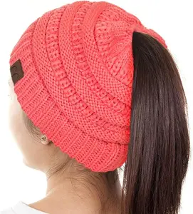 JINS CLOSET Women's Beanie Tail Ponytail Beanie Messy Bun Adjustable Ponytail on Top Opening Hat Cap 100% Acrylic Fashionable One Size Fits Most