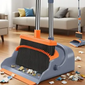 Orange broom and dustpan set, retractable rod indoor and outdoor broom for home/kitchen/office/yard cleaning, vertical floor dust combination set for easy sweeping and increased cleaning efficiency