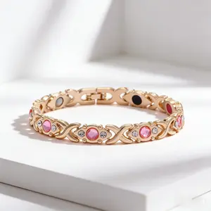 Wellness Fashion Pick: Eco-Friendly Alloy Energy Magnet Bracelet, Diamond-Decorated & Adjustable Women's Wristband, Elegant Bangle