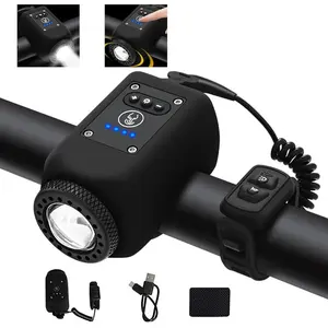 Electronic bicycle horn with headlight, mini 6-sound electric bike bell, Type-C rechargeable 2-in-1 bike bell with light, adjustable volume / 4 lighting modes / waterproof design