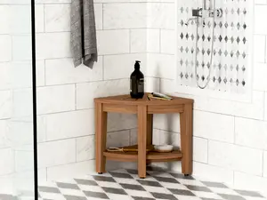 The Original 15.5" Kai Corner Teak Shower Bench with Shelf