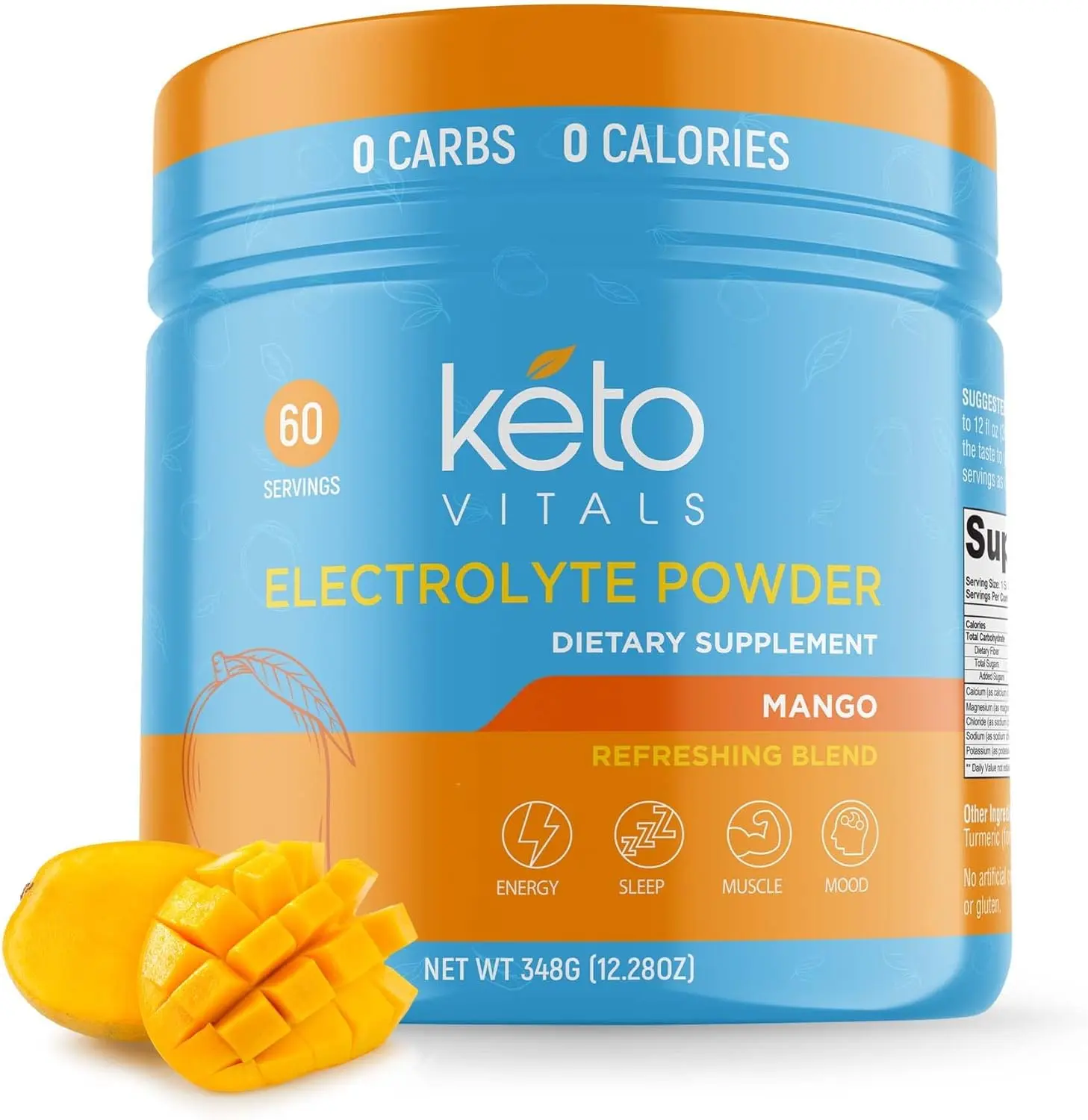 Keto Vitals Electrolytes Powder-Sugar Free Keto Electrolytes Powder with Potassium, Magnesium, Sodium, & Calcium - 60 Servings, Mango Supplement