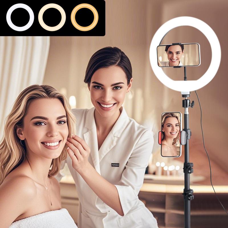 10"Ring Light with Stand,Video Light Tripod for Phone ,with 43.3"Tripod/1 Phone Clips/1 USB Ports,2600K-6500K Color Temperature,for Barber Makeup Tattoo TikTok Video Recording Vlog#Christmas lights