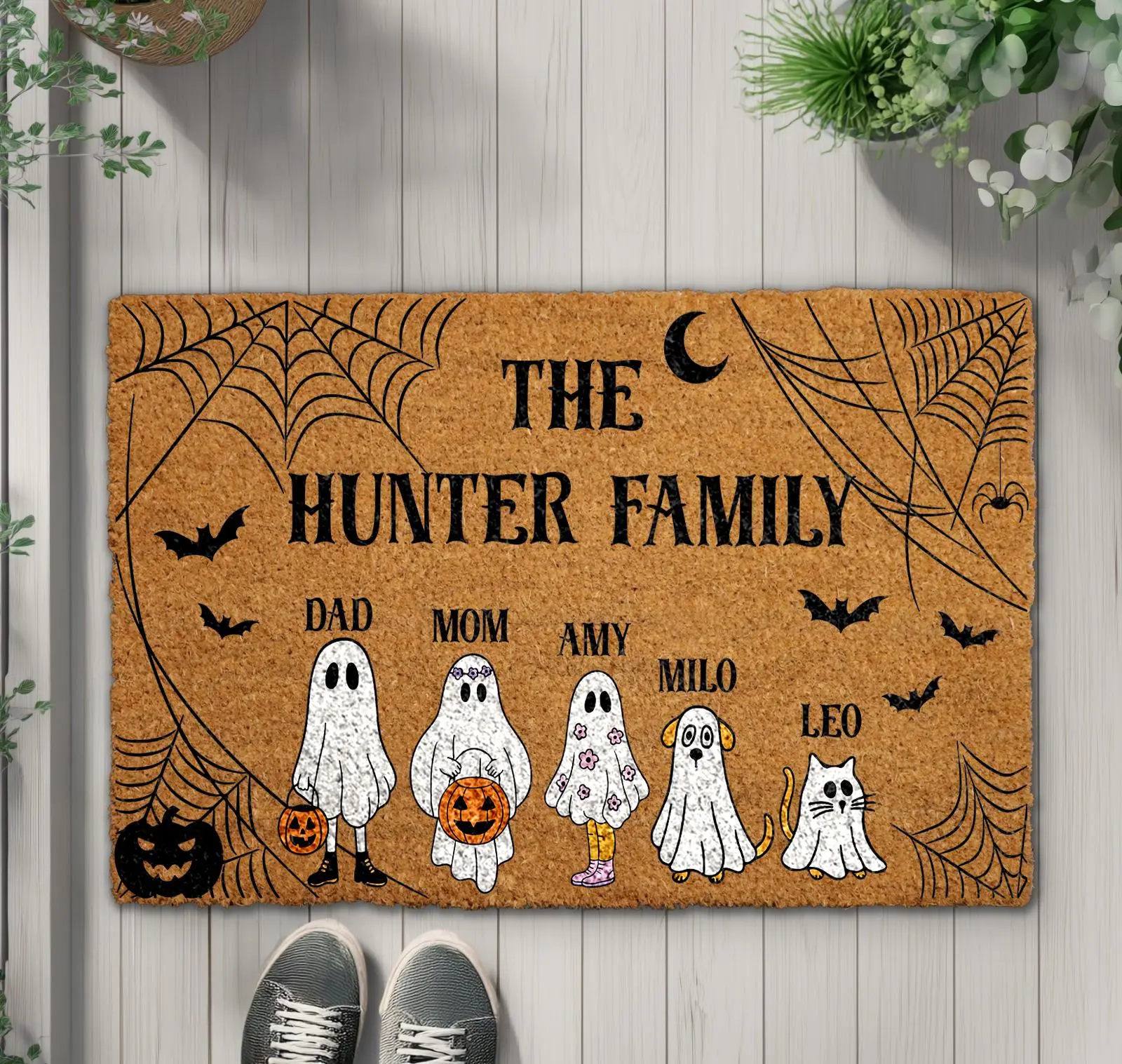 Personalized Halloween Name Custom Door Mat - Front Porch Outdoor Door Retro Look Decor, Fall Housewarming Gift, Trick or Treat 2026 Textile Rug