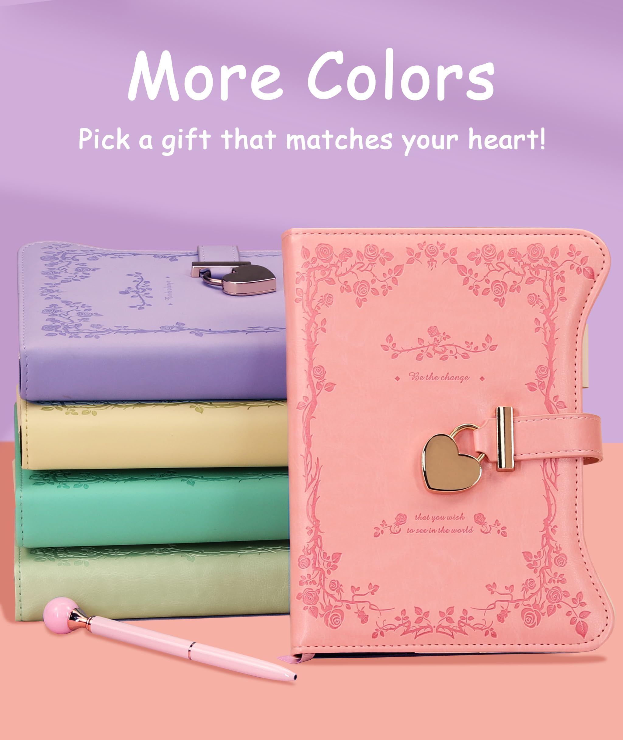 Girls’ diary with lock and key, 360 gold-edged journal for women, B6 refillable notebook with pen and bookmark gift set