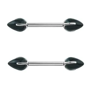 Point Black Obsidian Stone Threadless Titanium Nipple Barbell