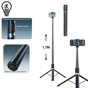 Universal Phone Tripod 1.7m Metal Selfie Stick with Wireless Bluetooth-compatible, Compatible with Sony Canon iPhone Xiaomi, Portable Design