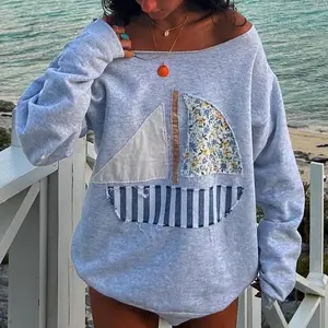 Vintage Graphic Oversized Crewneck Sweatshirt for Women Floral Sardine Print Sweatshirts Pullover Fall Tops