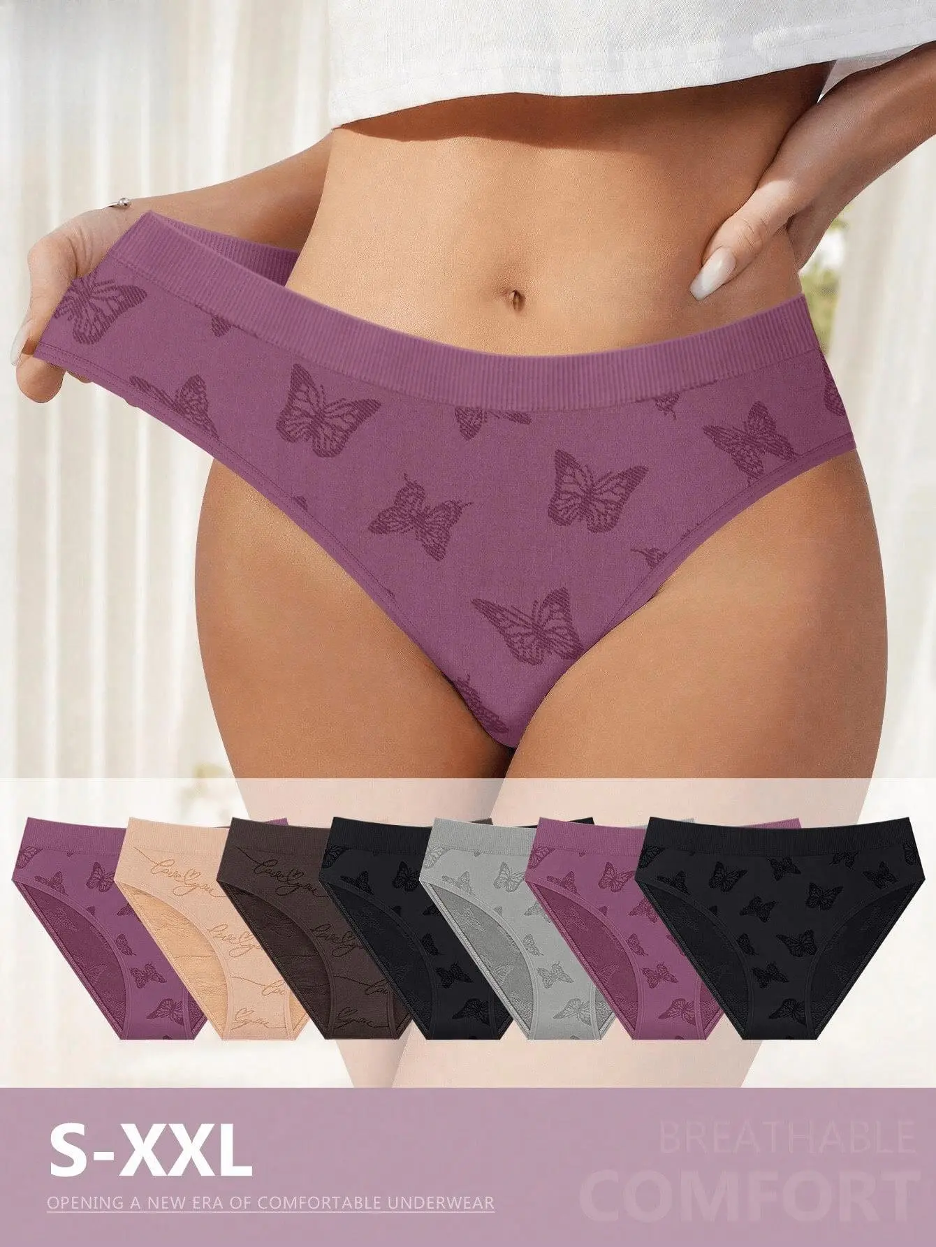 Random Color 7-Piece Set Women's Low-Rise Triangle Briefs, Comfortable and Breathable Printed Sexy Underwear