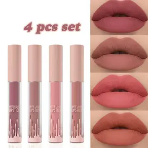 4-piece durable matte lipstick set,waterproof non-stick cup lip gloss kit, lightweight and easy to apply lip tint,suitable for women's makeup,work,parties, and daily use.