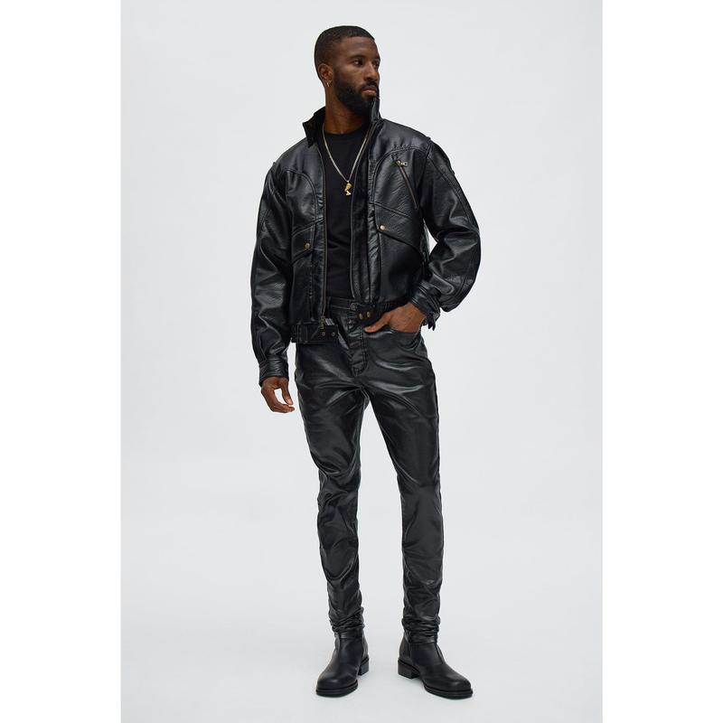 Stacked Skinny High Shine Wax Coated Jean - Black