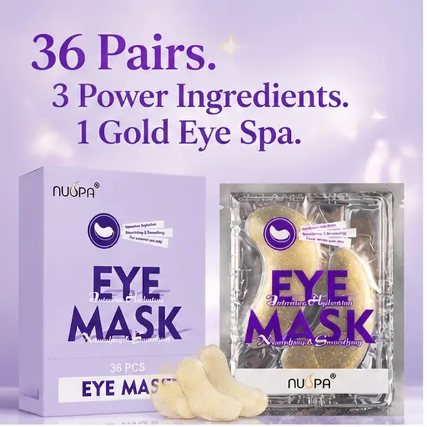 Gold Hydrogel Eye Mask Adhesive Patches - 36 Pairs Anti-Wrinkle Eyes Treatment with Niacinamide, Hyaluronic Acid, Vitamin B5 - Facial Depuffing, Moisture Booster for All Skin Types, Pair, 36 Pcs, Adhesive Apply, Facial Depuffing Eye Treatments