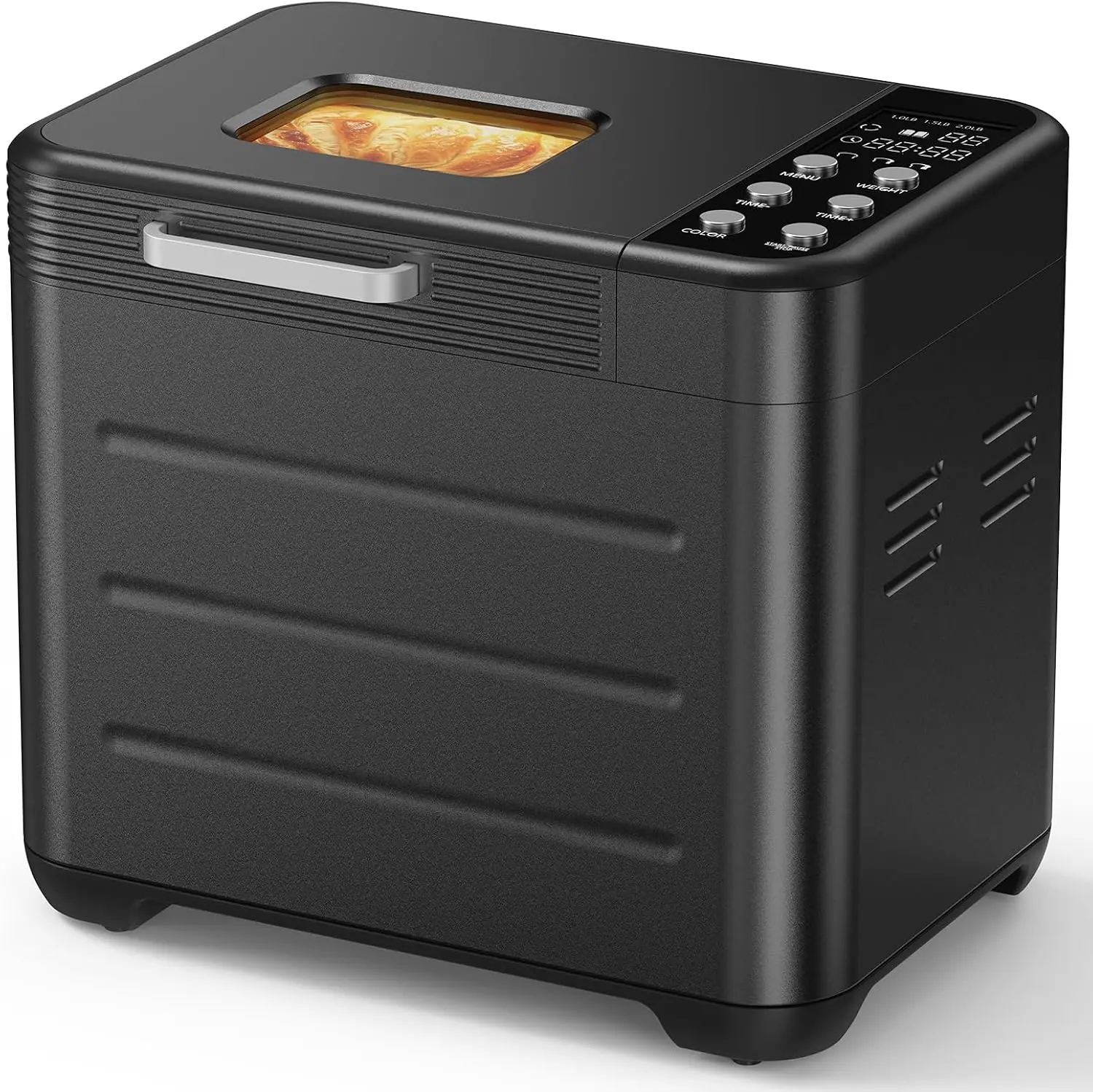 2LB Bread Maker, 600W Automatic Stainless Steel Bread Machine Ceramic Nonstick Pan, 3 Loaf Sizes & 3 Crust Colors, 12-Hour Delay Timer, LED Display, Home Baking for Bread & Dough Black