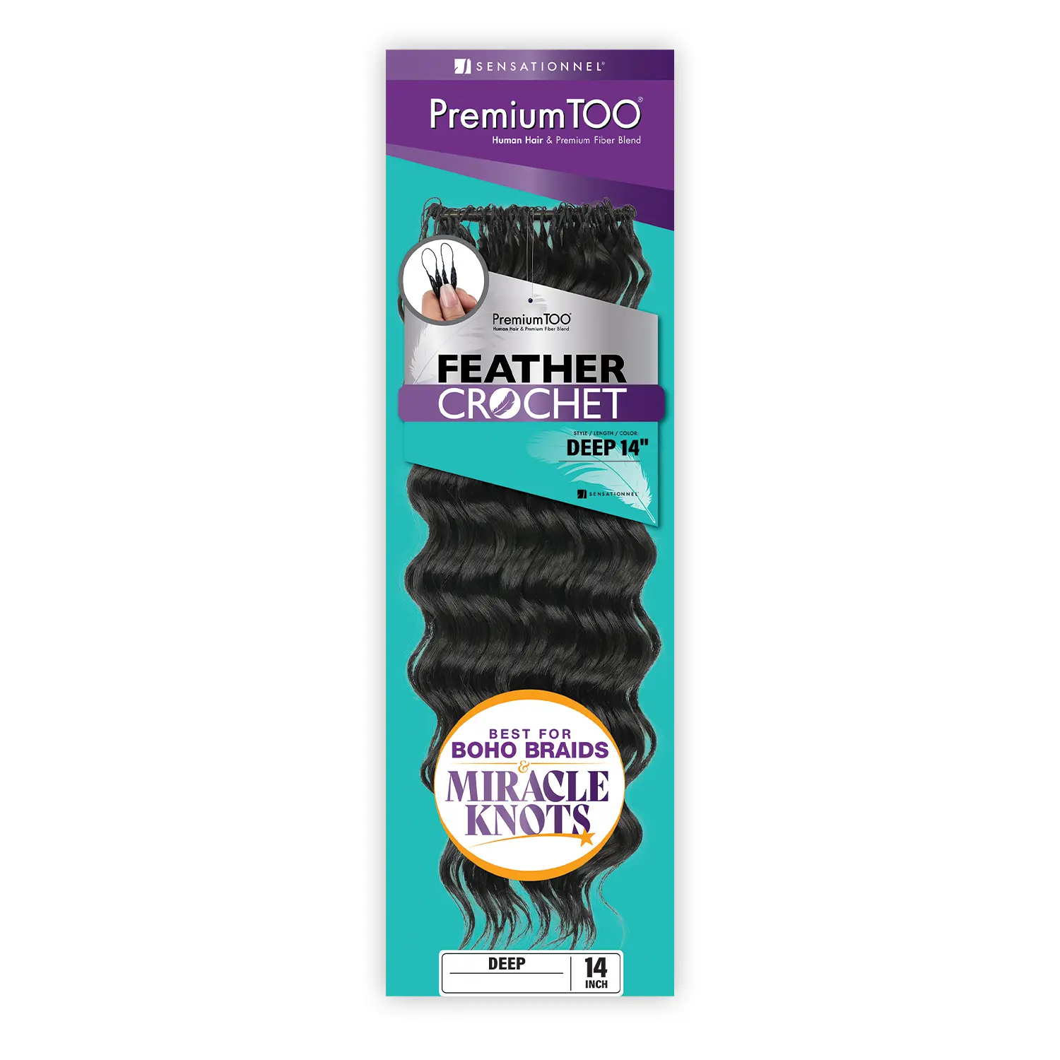 Sensationnel Premium Too Feathered Human Hair Blend Crochet Hair Extension, 14" Deep Boho Curls with Natural Look, Human Fiber Accessory