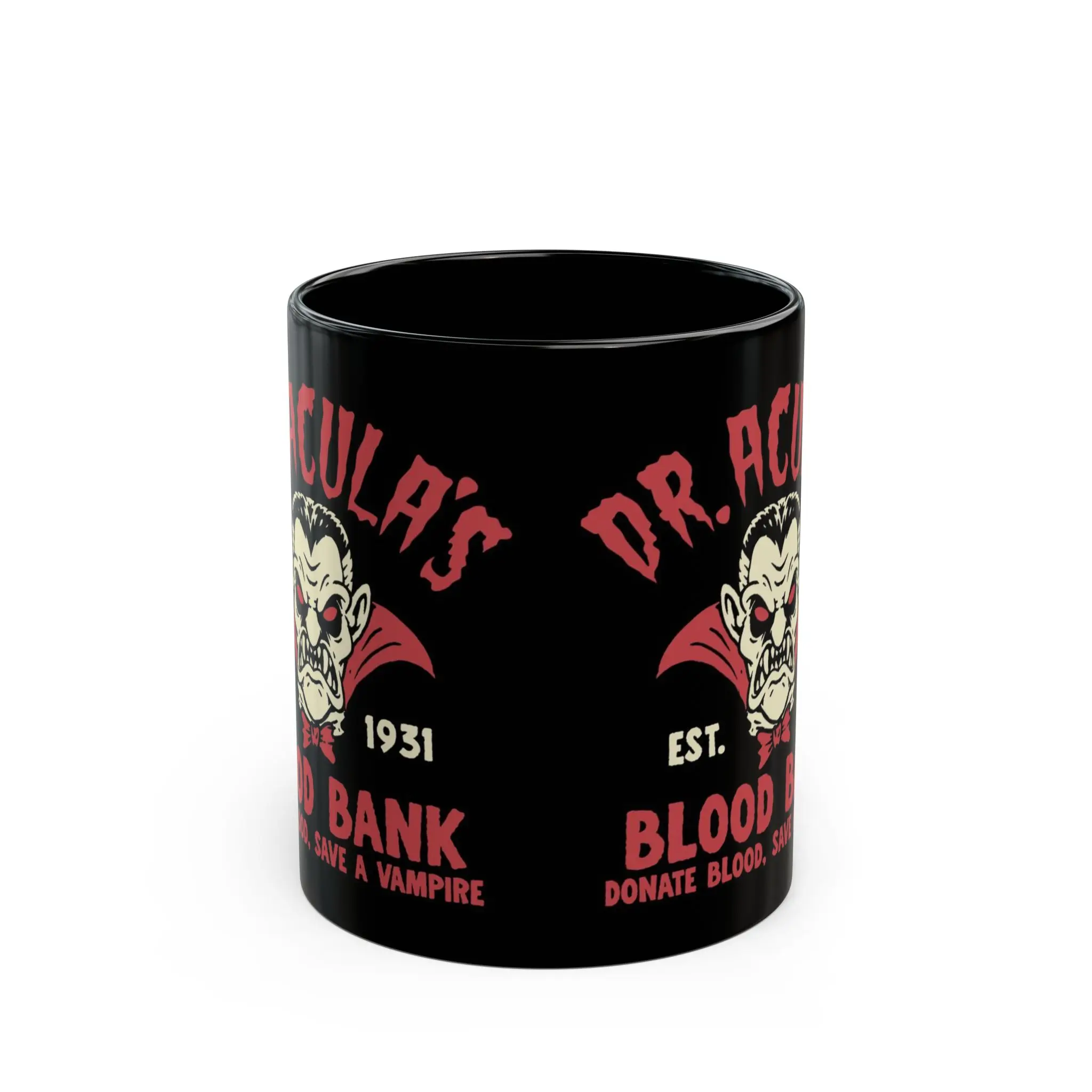 Dr. Acula's Blood Bank: Donate Blood, Save a Vampire Mug, Gothic Coffee Cup, Halloween Kitchen Decor, Fun Gift for Vampire Lovers, Spooky Drinkware, Unique Halloween Mug