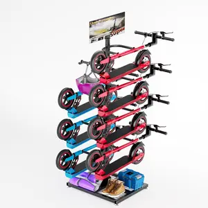 Heavy Duty Scooter Rack Garage Organizer, Large Carbon Steel Storage Holder for 8 Electric Scooters, 4 Bicycles or Wiggle Cars. Adjustable Mobile Bike Stand & Metal Shelving Unit for Home Garage, Basement & Indoor Outdoor Use.