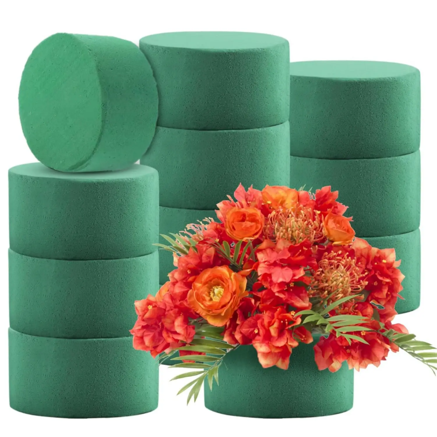 15-Pack Circular Round Shape Small Size Floral Foam Blocks, Water-Absorbing Wet-Dry Foam Bricks for Fresh & Artificial Flowers, Ideal for Wedding Decor, DIY Crafts