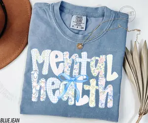 Comfort Colors Coquette Bow Mental Health Shirt, Mental Health Matter Tshirt, Psychologist Casual Graphic Short Sleeve T-Shirt, Mental Health Awareness Tee