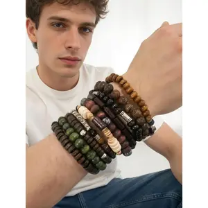 10Pcs Bohemian Wooden Beaded Bracelets Set – Multi-Layer Stackable Boho Fashion for Men & Women.Couple Matching Handmade Jewelry, Perfect Gift for Him Her.Trendy Unisex Bracelet Set.