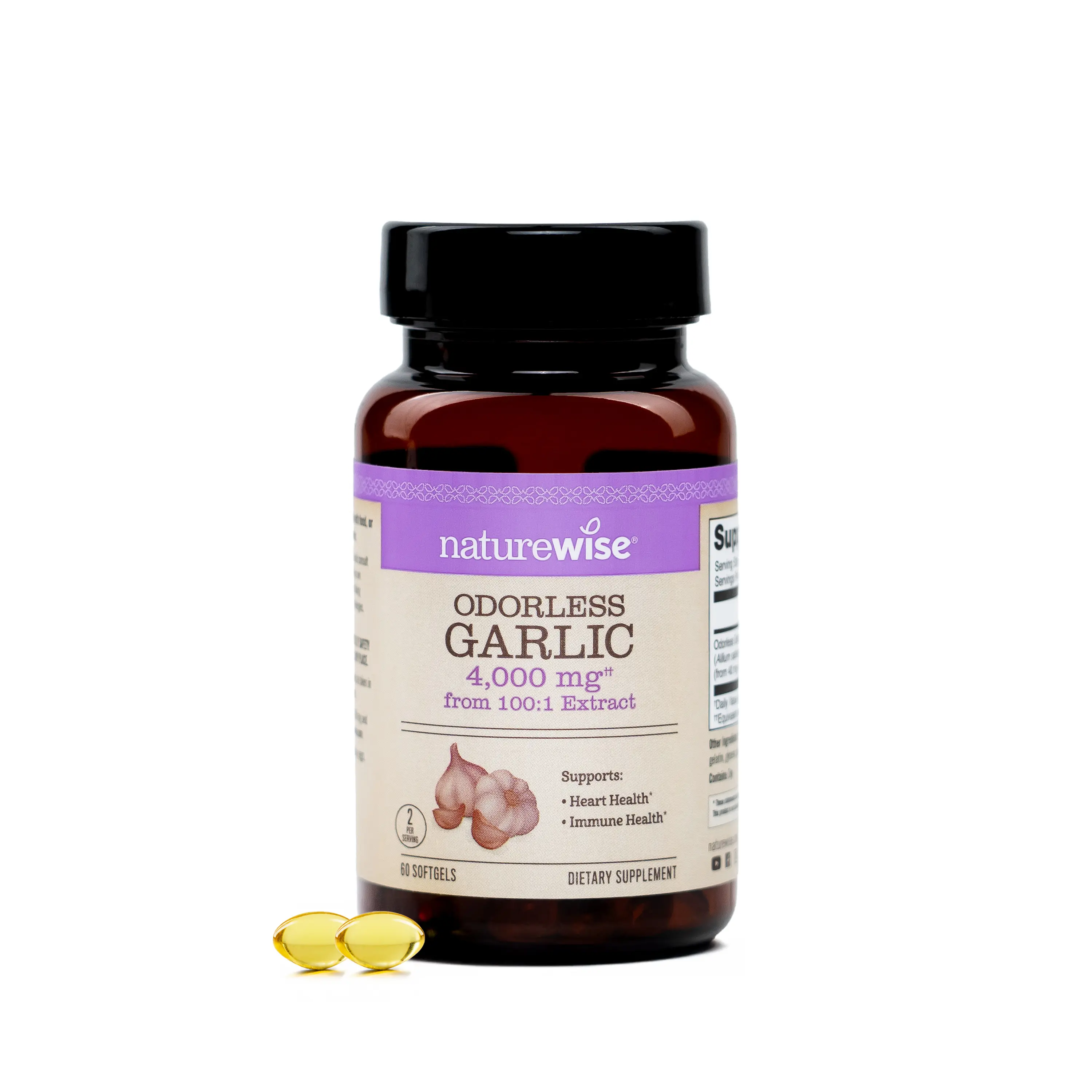 NatureWise Odorless Garlic Supplement 4000mg - Ultra Potent 100:1 Extract - Healthy Cholesterol Formula, Heart Health Support - Non-GMO, Gluten Free, with Halal Gelatin - Mini Softgels - USA Manufactured