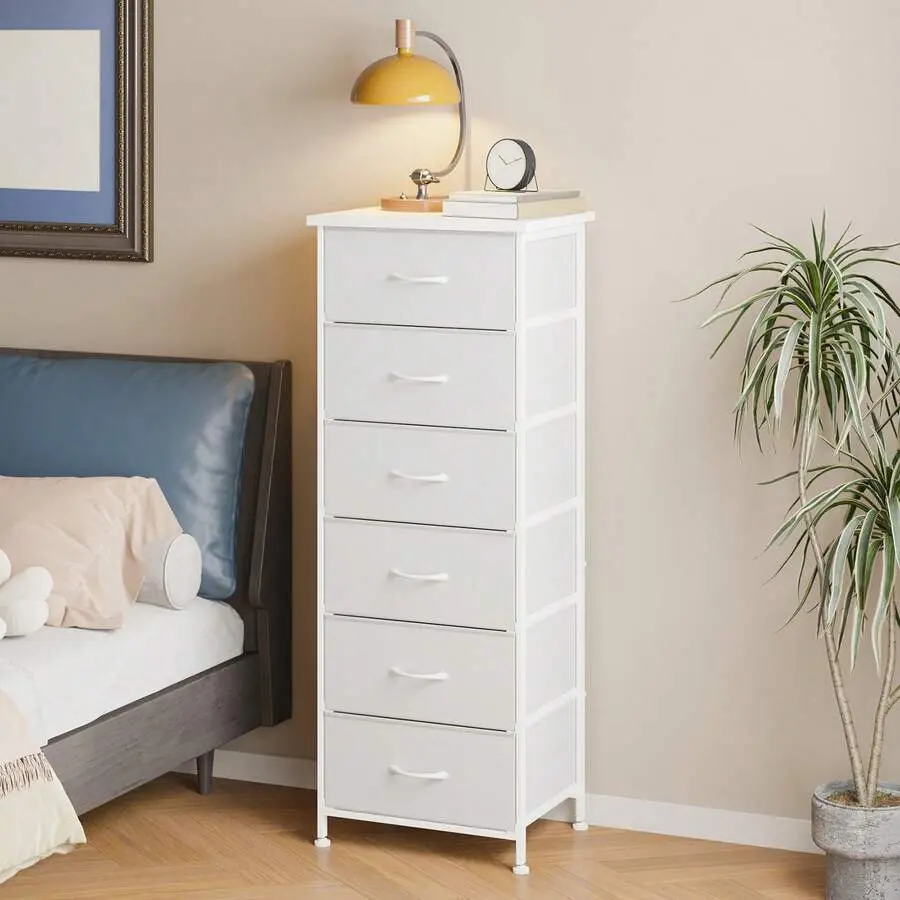 6 Drawers Nightstand For Bedroom, Tall  & Chests Of Drawers, Fabric  For Closet, Bedroom, Night Stand,   Storage Tower With Fabric Bins, Bedroom Furniture Dresser Rotating Multi-Tier Shoe Rack Multi-Story Plush Cat Tree Charging White 8-Drawer