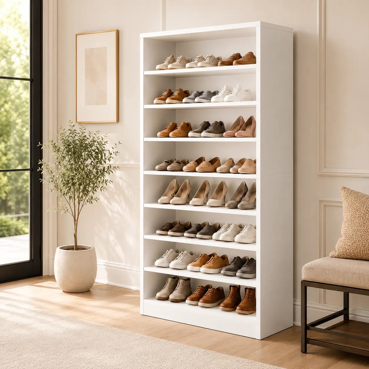 Homieasy Shoe Cabinet Storage, 9 Tiers Wooden Shoe Rack Organizer with Large Capacity (Holds 40-45 Pairs), Vertical Space Saving Design Shoe Storage Entryway for Closet, Shoe Organizer White