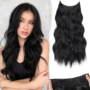 Invisible Wire Hair Extensions 24inch Transparent Wire Headband Adjustable Size 3 Secure Clips Long Wavy Hairpiece for Women Glueless Pre Braided