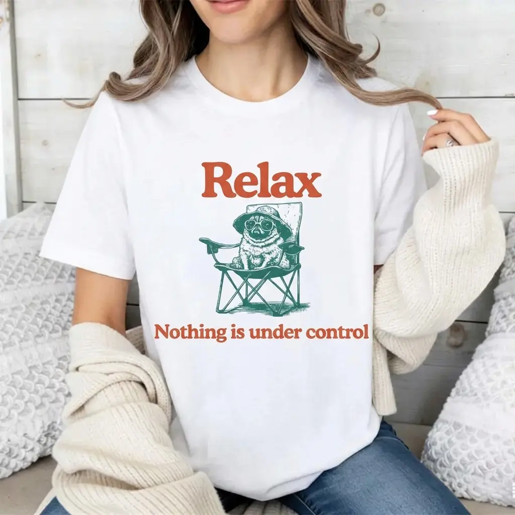 Women's Unisex Short-Sleeve Round Neck Printed T-Shirt - Funny Pug Dog Graphic, Retro 70s Aesthetic, Camper Burnout Meme Design, Casual Fit Apparel Top