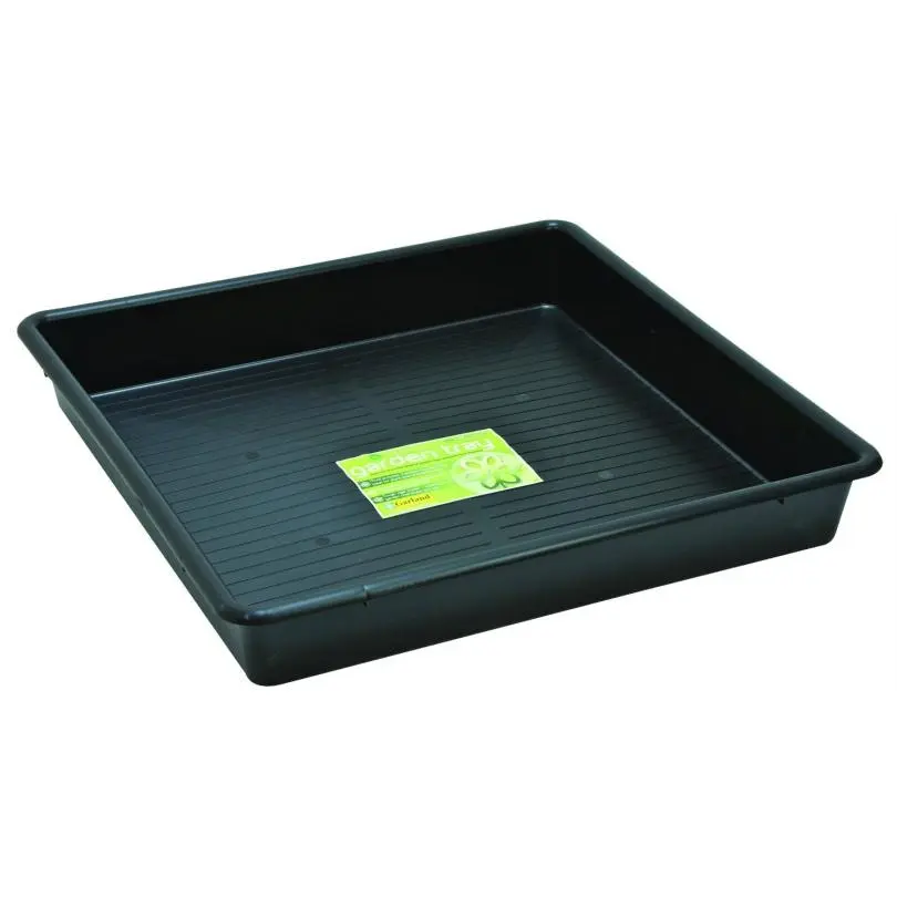 212 MAIN TDI Brands GP172B Tierra Garden Square Shape Garden Planter, 80 cm Square Tray, Black, Recycled PP, Drain Ridges, Multi-Use