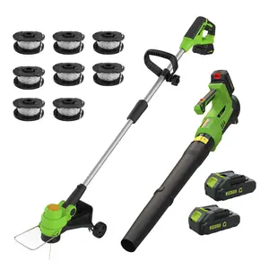 Powerful Electric String Trimmer and Leaf Blower Combo, Lightweight Ergonomic Outdoor Lawn Tools, Black and Green