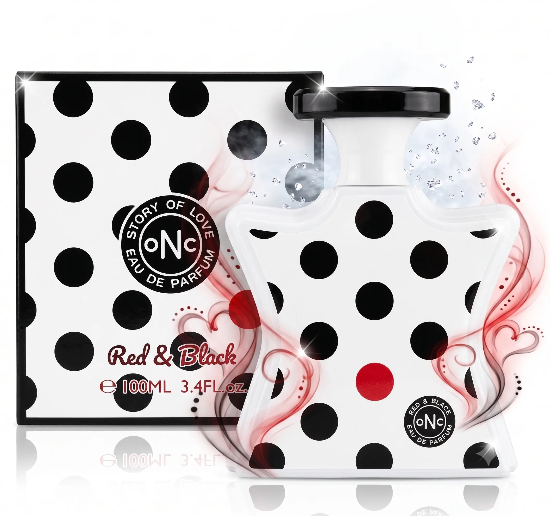 ONC Story of Love Red & Black Perfume 100ml - Unique Polka Dot Bottle Design, Long Lasting Floral Fragrance for Women, Luxury Gift