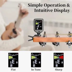 New Bee Clip-On Guitar Tuner Rechargeable with Color Screen, 360° Rotatable Multi-Color Tuner for Guitar, Bass, Ukulele, Violin (, 1 Piece)