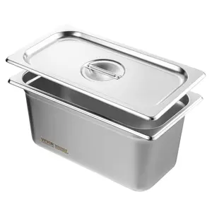 8-Pack 0.8mm Thick SS201 Stainless Steel 1/3 Size Anti-Jam Steam Table Containers with Lids, 6in Deep Sturdy Cold Resistant Cookware for Catering Industrial Food Storage