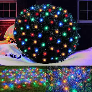 LED Christmas Net Lights Outdoor Christmas Decorations for Bushes,100LED 5ftx5ft Connectable Green Wire Net Christmas Lights for Outdoor indoor Yard Mesh Shrub Tree Decor ,UL Certified(Multicolor)