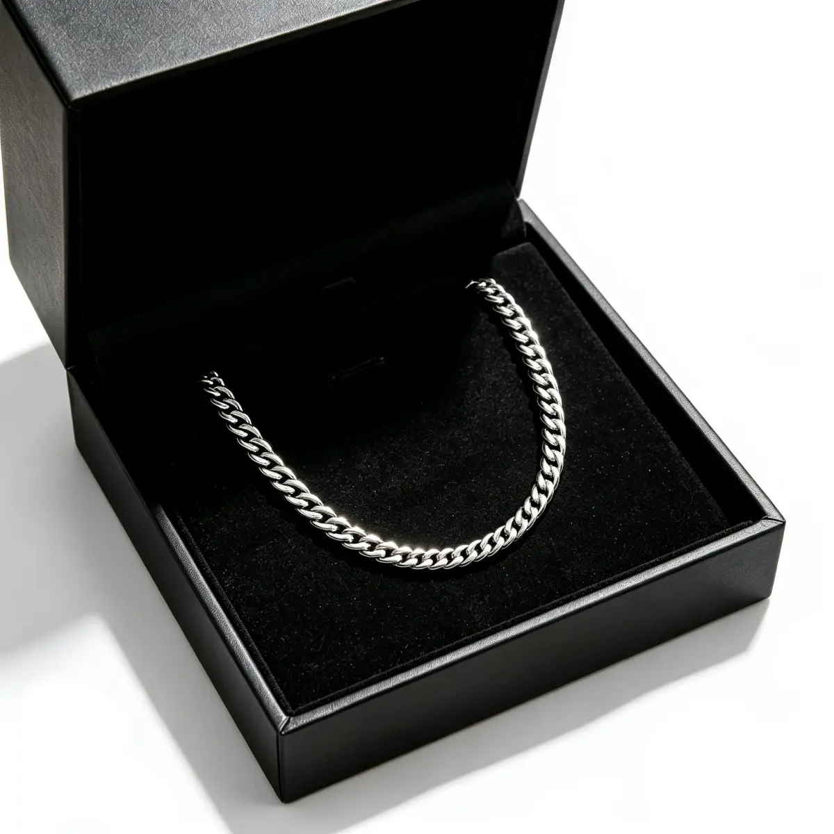 Men's Silver Cuban Chain Link Necklace - Titanium Steel & Zinc Alloy Silver-Plated Durable Accessory Necklace, Hip Hop Jewellery, 24in Long 0.3in Wide, Guy's Holiday Gift (No Gift Box, No Pendant)