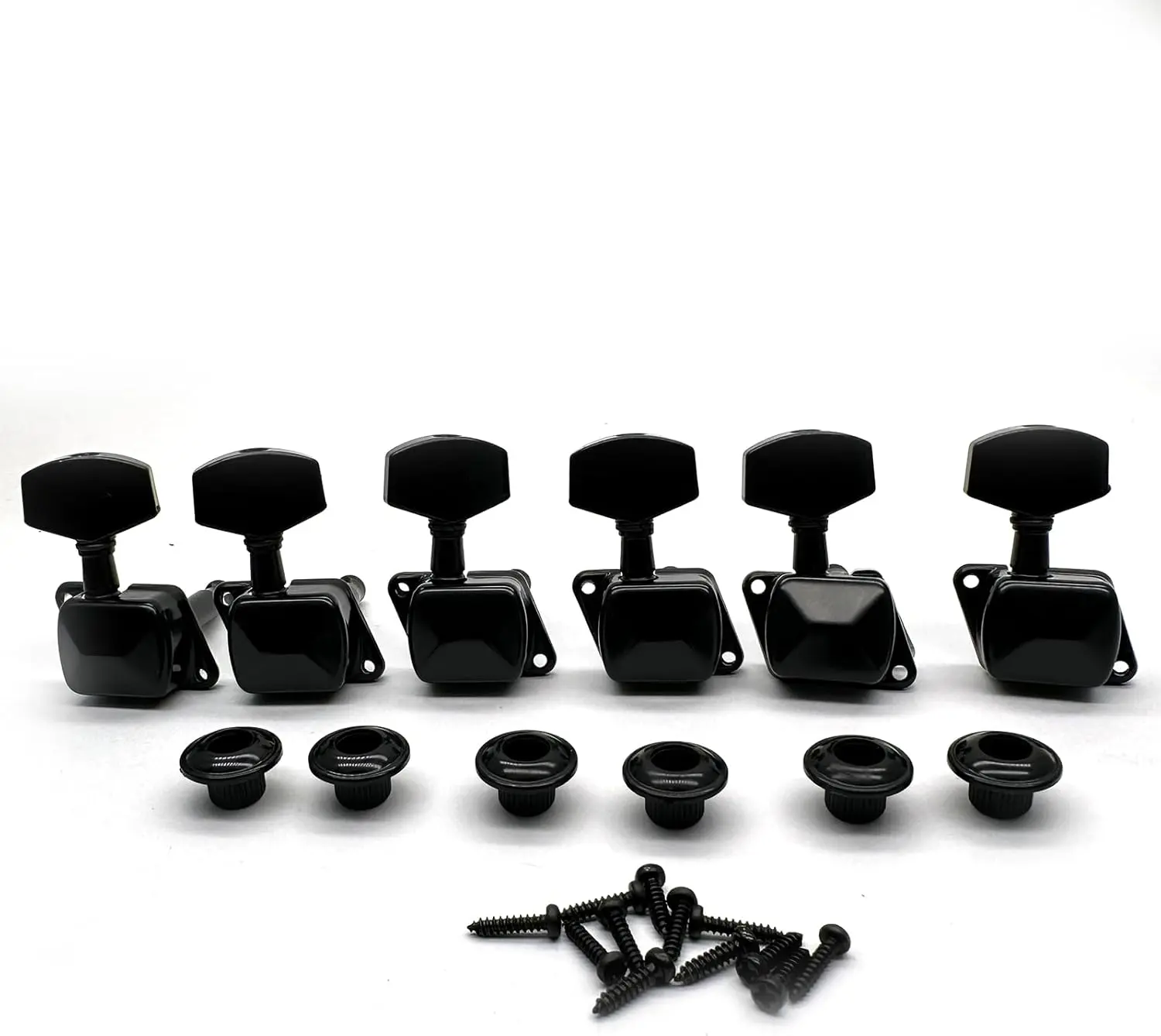 6 x Alloy Metal Semi-Sealed Guitar String Tuning Pegs - 6R, 15:1 Gear Ratio, 13/32 Inch Peg Holes, Tuner Machine Heads Knobs with Screws for Acoustic, Electric Guitars (Black)