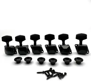 Alloy Metal 6R Semi-closed Guitar String Tuning Pegs, Tuner Machine Heads Knobs for Acoustic, Electric Guitars (Black)