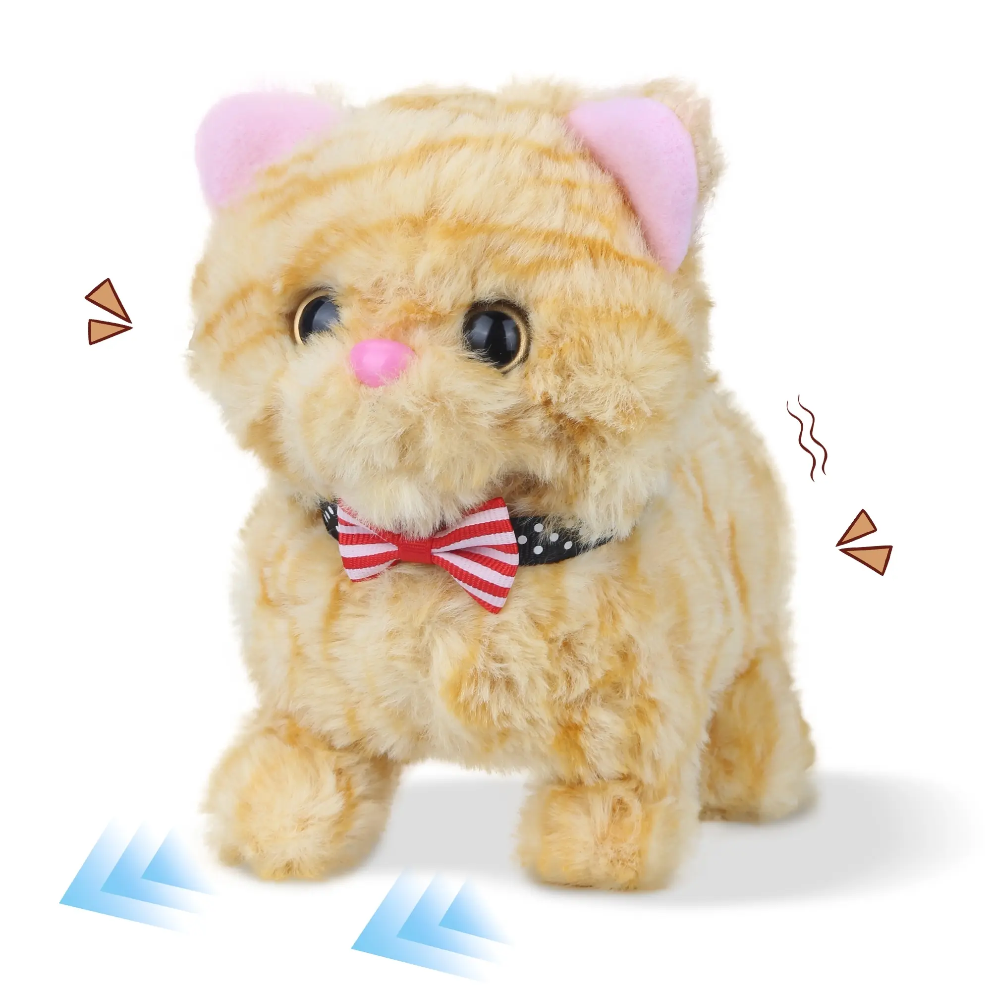 7.5 inches Interactive Walking Yellow American Shorthair Kitten Plush Toy - Battery Operated, Meow Sound, Wagging Tail, Head Shaking - Toddler Learning Activities, Storytelling Stuffed Animal for Boys and Girls Animals & Nature Birthday Christmas Gifts, B