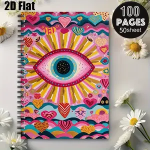 1 Spiral Coil Notebook 5.7x8.26 Inch, Vibrant Art Design, Durable Binding, Perfect for Daily Journaling, Travel Notes, Valentine's Day Gift, Birthday Present, Creative Writing, School Supplies, Office Stationery, Gift for Art Lovers [2D] Flat