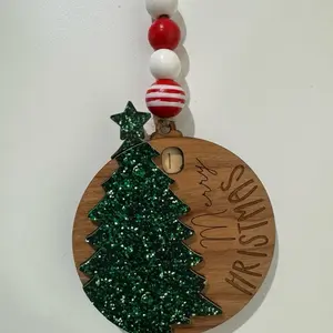 Christmas Countdown Ornament Green Tree with Glittery Design and Festive Beads for Holiday Decor
