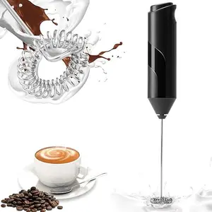 Milk Frother Wand for Coffee, New Upgraded Battery Powered (Not Included) Electric Handheld Drink Mixer for Matcha, Latte, Cappuccino, Frappe, Chocolate,304 Stainless Steel Whisk Black