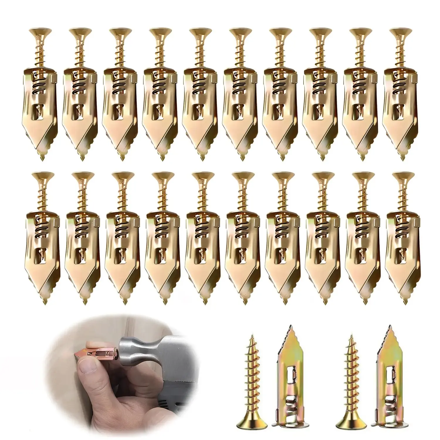 100/200PCS Heavy Duty Steel Self-Drilling Drywall Anchors with Screws Kit, No Pre-Drill Wall Expansion Anchors for Drywall Sheetrock Picture or Shelf Mounting