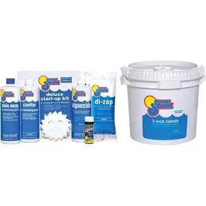 In the Swim Opening Kit and Chlorine Bundle - Pre-Measured Opening Kit for Easy Use - 25 Pound Bucket of 3-Inch Stabilized Chlorine Tablets - Inground and above Ground Pools up to 15,000 Gallons