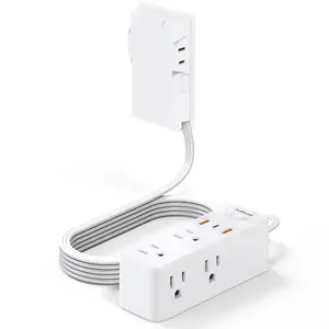 3-Sided Flat Plug Power Strip with Outlet Cover - 6 AC Outlets (+3 Wall Extenders) & 3 USB Ports, 5FT Ultra Thin Extension Cord, Multi Plug Surge Protector for Home Office, Behind Furniture & Tight Spaces